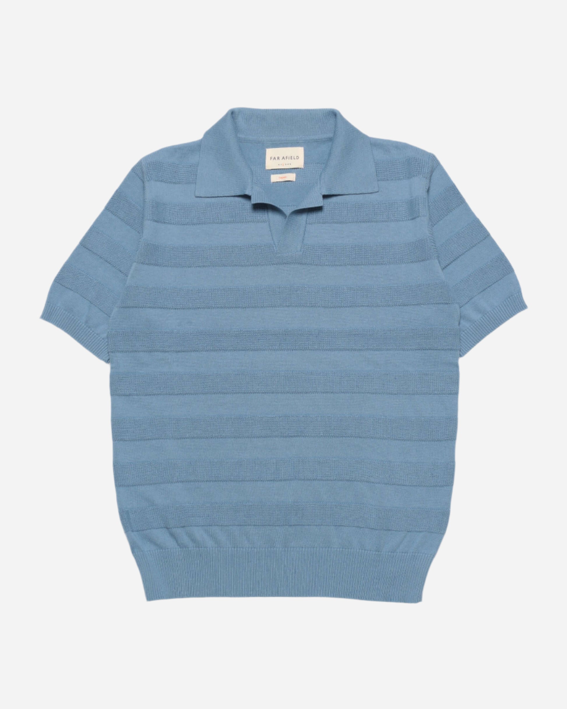 Far Afield MARSAN Short Sleeve Polo Allure Blue Raised Stripe Far Afield