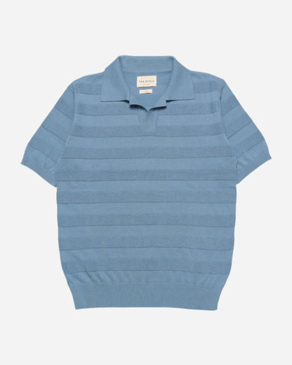 Far Afield MARSAN Short Sleeve Polo Allure Blue Raised Stripe Far Afield