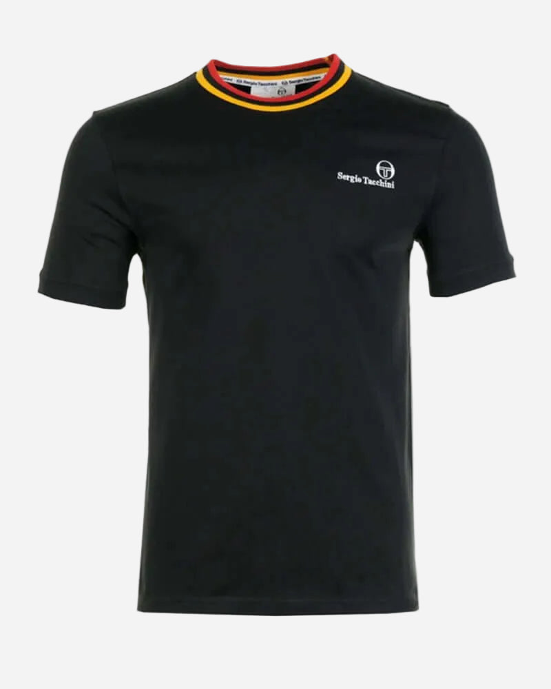 Sergio Tacchini RAINER FC T Shirt Black/Old Gold/Adrenaline Rush