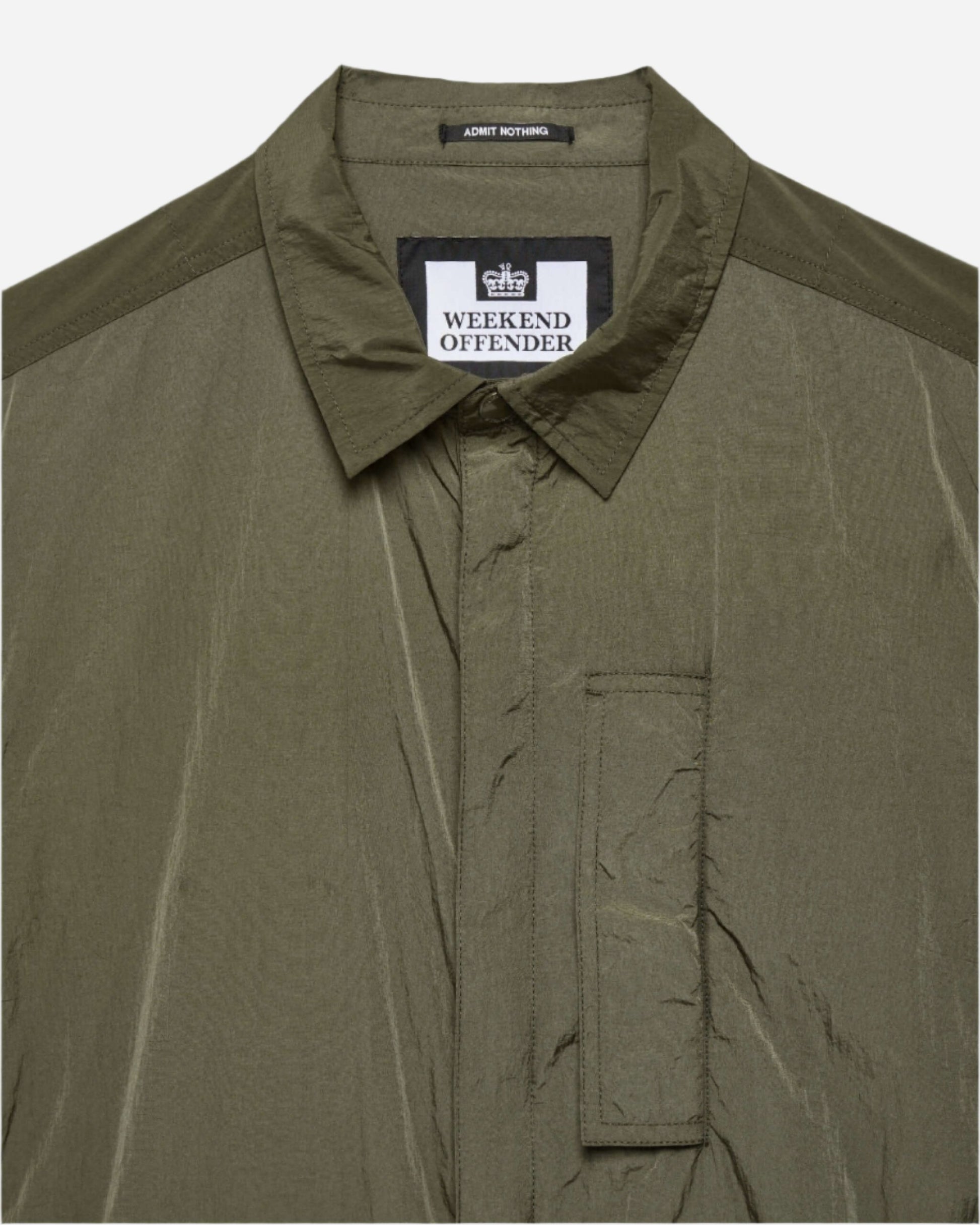 Weekend Offender PORTER Overshirt in Castle Green close-up front view