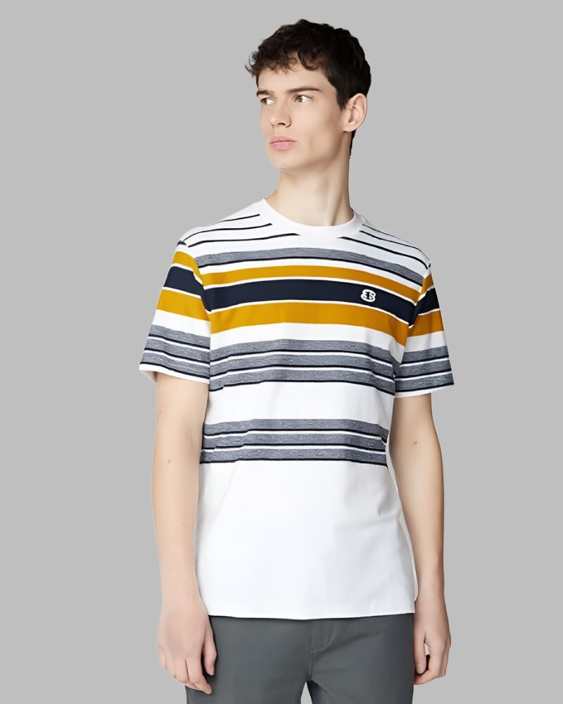 Ben Sherman Reverse Knit Stripe T Shirt Snow White