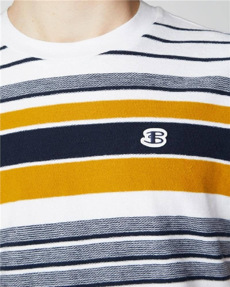 Ben Sherman Reverse Knit Stripe T Shirt Snow White