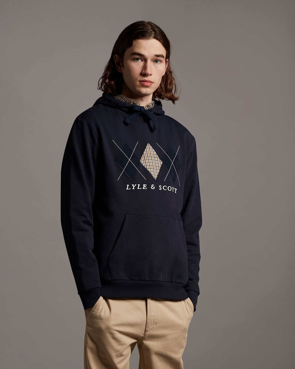 Lyle and Scott Archive DIAMOND APPLIQUE HOODIE Dark Navy