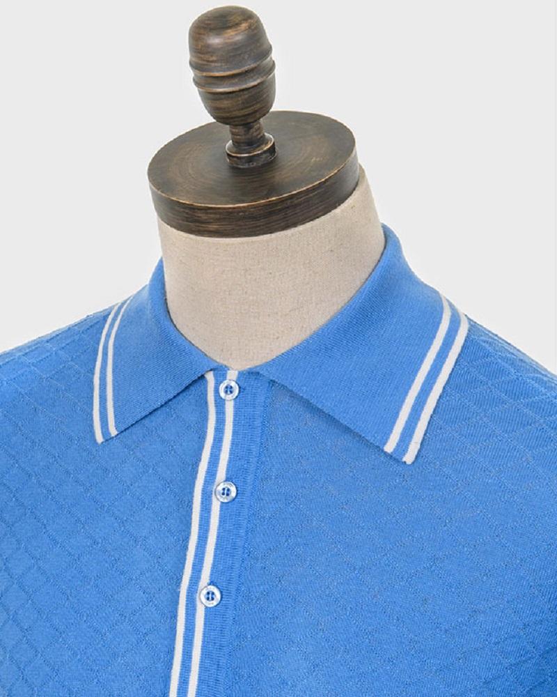 Art Gallery Clothing McGRIFF Knitted Polo Shirt Sky Blue