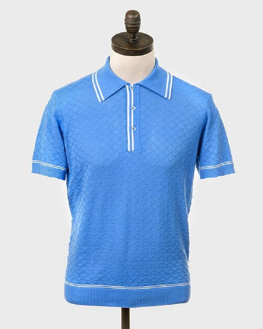 Art Gallery Clothing McGRIFF Knitted Polo Shirt Sky Blue