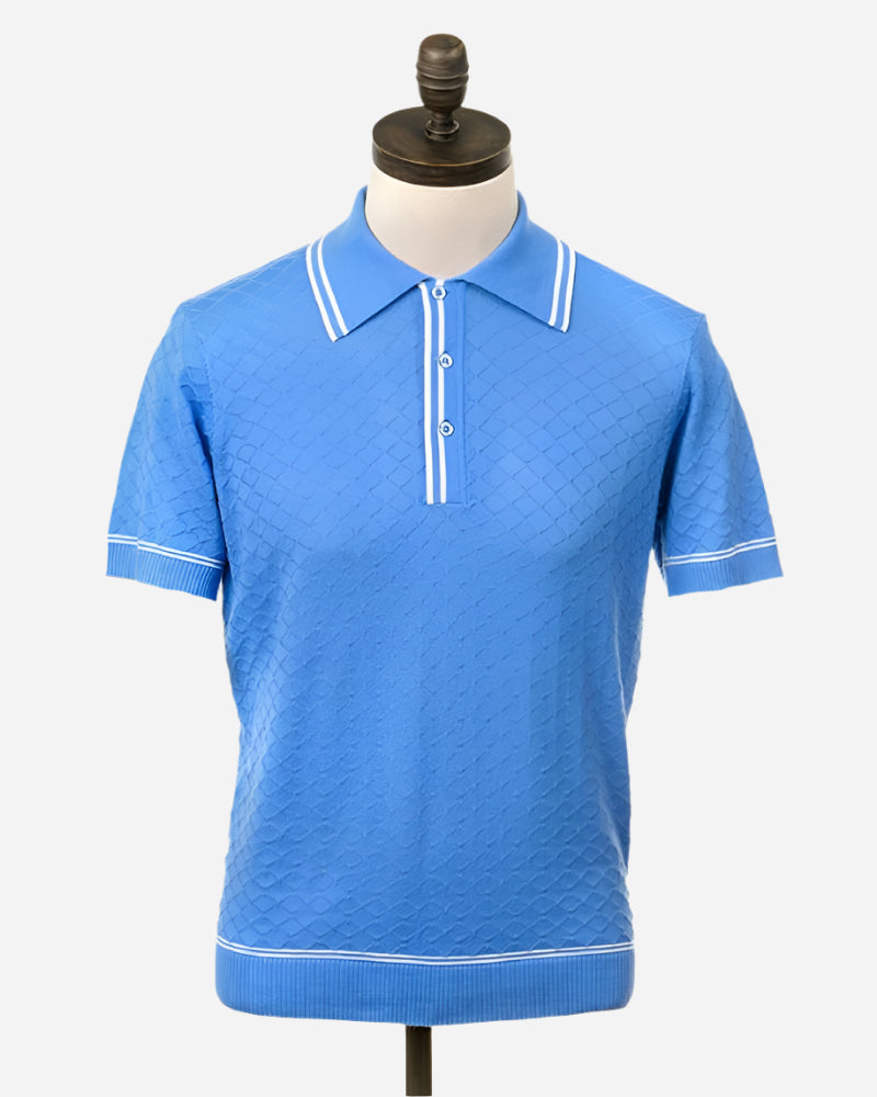 Art Gallery Clothing McGRIFF Knitted Polo Shirt Sky Blue