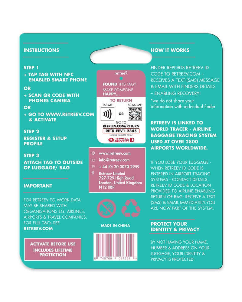 Retreev Smart Luggage Tag EAT SLEEP FLY REPEAT Retreev Smart Tag
