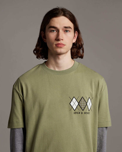 Lyle and Scott Archive DIAMOND APPLIQUE T SHIRT Moss