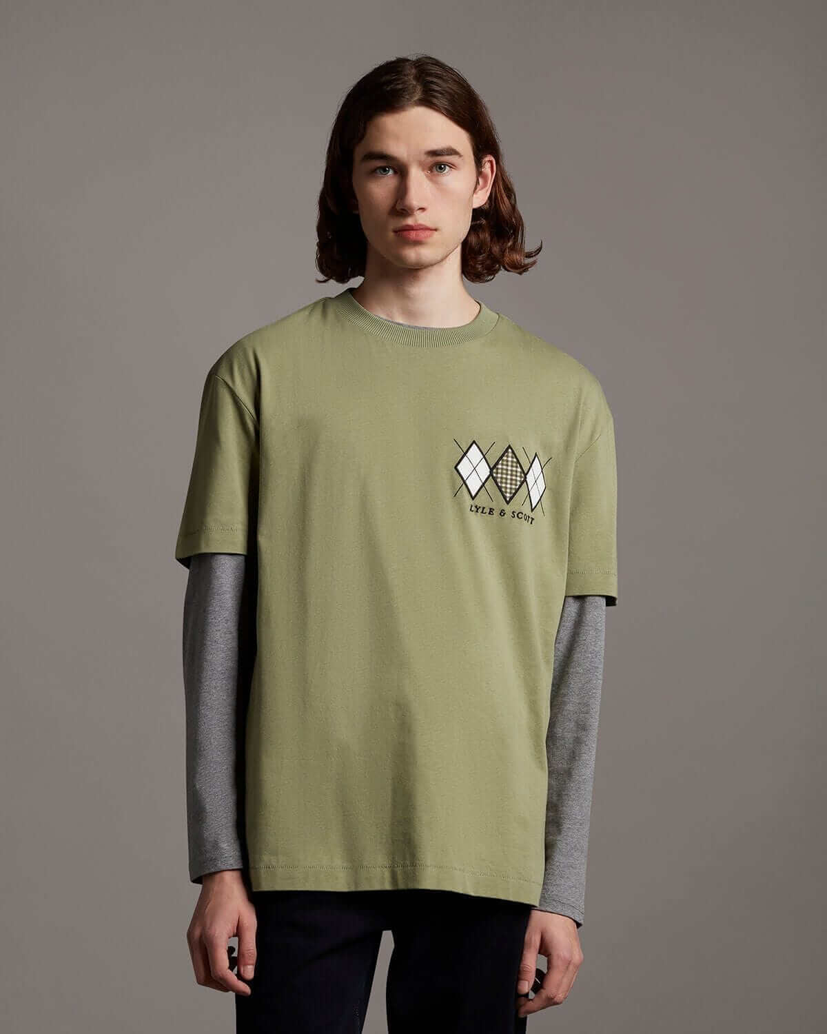 Lyle and Scott Archive DIAMOND APPLIQUE T SHIRT Moss