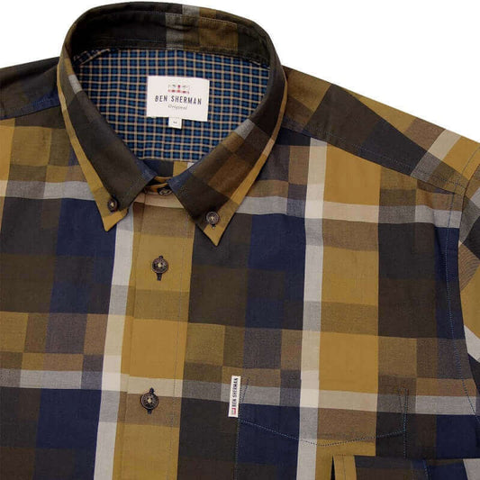 Ben Sherman Long Sleeve Retro Block Shirt Yellow/Blue-30% Off
