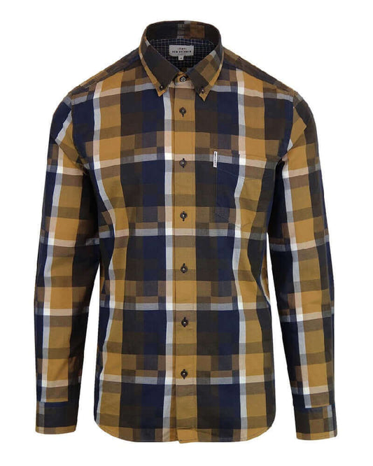 Ben Sherman Long Sleeve Retro Block Shirt Yellow/Blue-30% Off