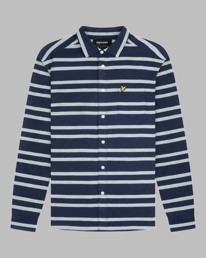 Lyle and Scott Double Stripe Brushed Shirt Navy/Vanilla Ice