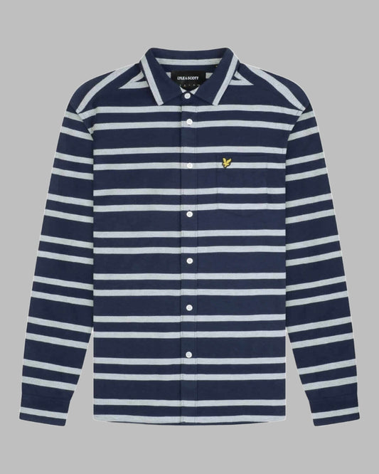 Lyle and Scott Double Stripe Brushed Shirt Navy/Vanilla Ice