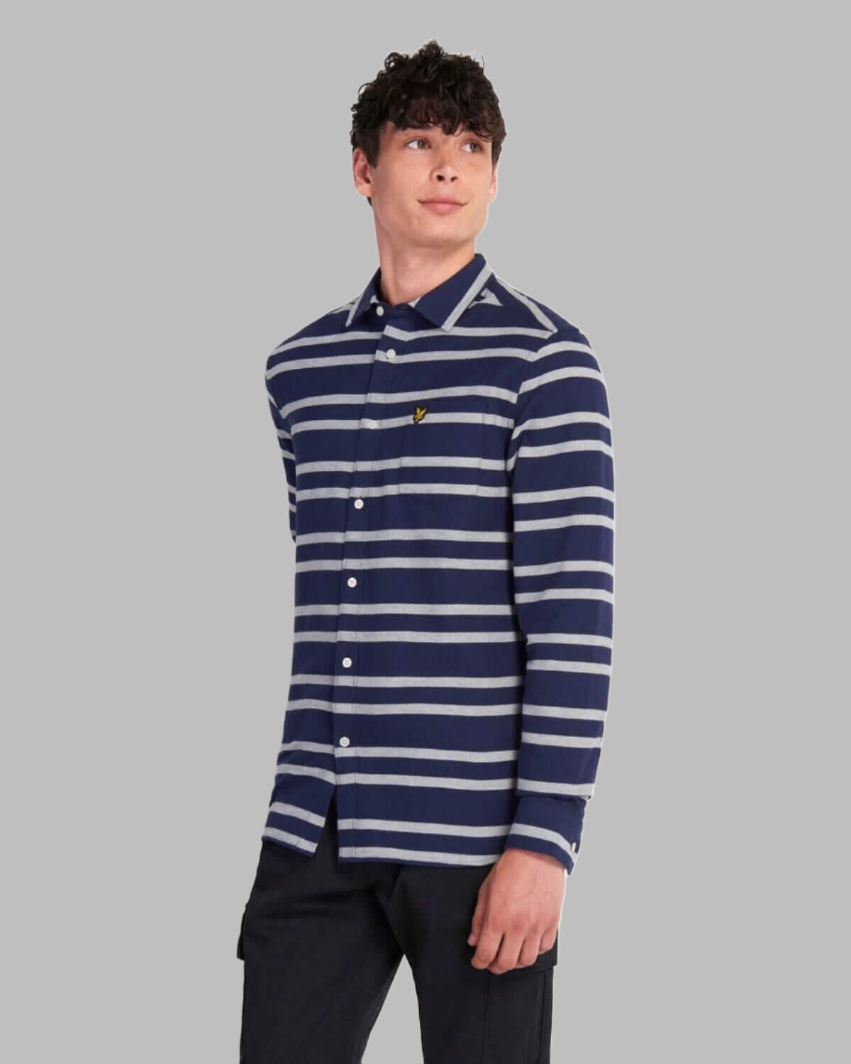 Lyle and Scott Double Stripe Brushed Shirt Navy/Vanilla Ice