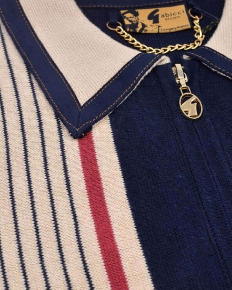 Gabicci Vintage MILO Knitted Zip Through Polo Navy 20 OFF