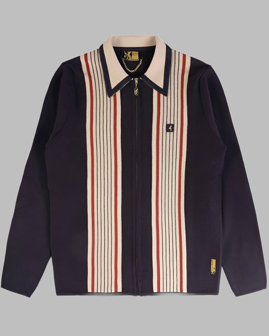 Gabicci Vintage MILO Knitted Zip-Through Polo Navy-20% OFF!