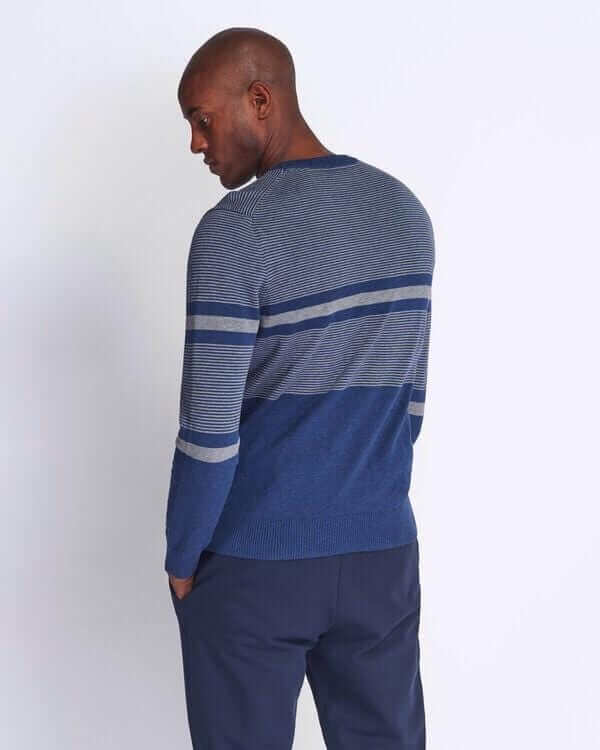 Lyle and Scott Placement Stripe Knitted Jumper Dark Navy/Marl