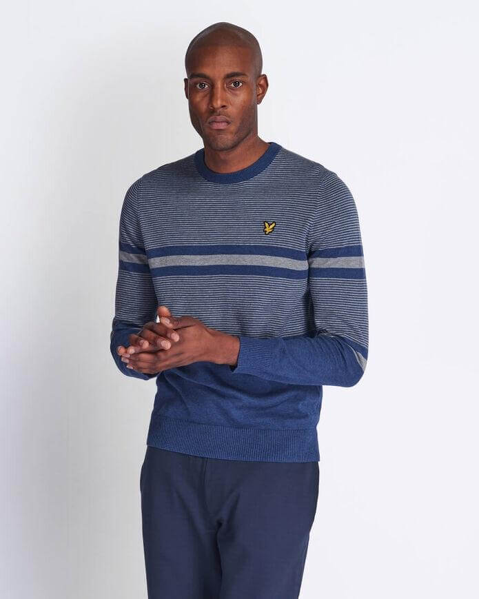 Lyle and Scott Placement Stripe Knitted Jumper Dark Navy/Marl
