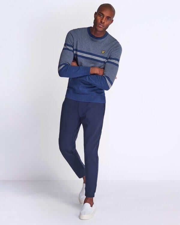 Lyle and Scott Placement Stripe Knitted Jumper Dark Navy/Marl