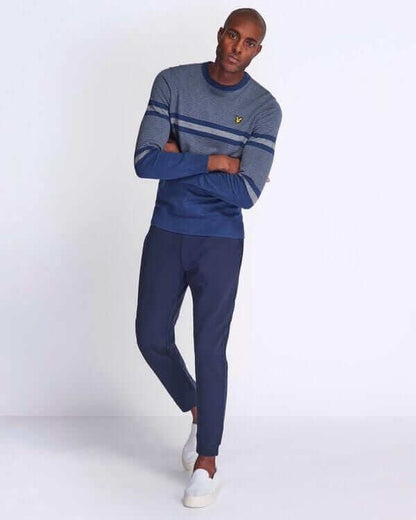 Lyle and Scott Placement Stripe Knitted Jumper Dark Navy/Marl
