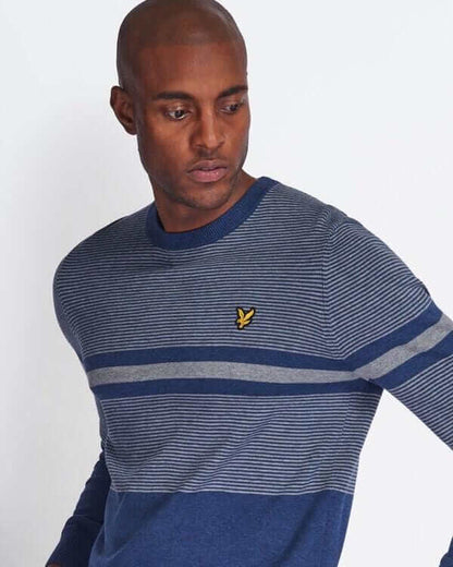Lyle and Scott Placement Stripe Knitted Jumper Dark Navy/Marl
