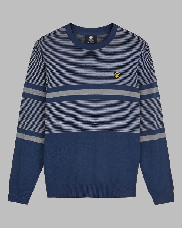 Lyle and Scott Placement Stripe Knitted Jumper Dark Navy/Marl