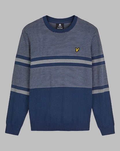 Lyle and Scott Placement Stripe Knitted Jumper Dark Navy/Marl