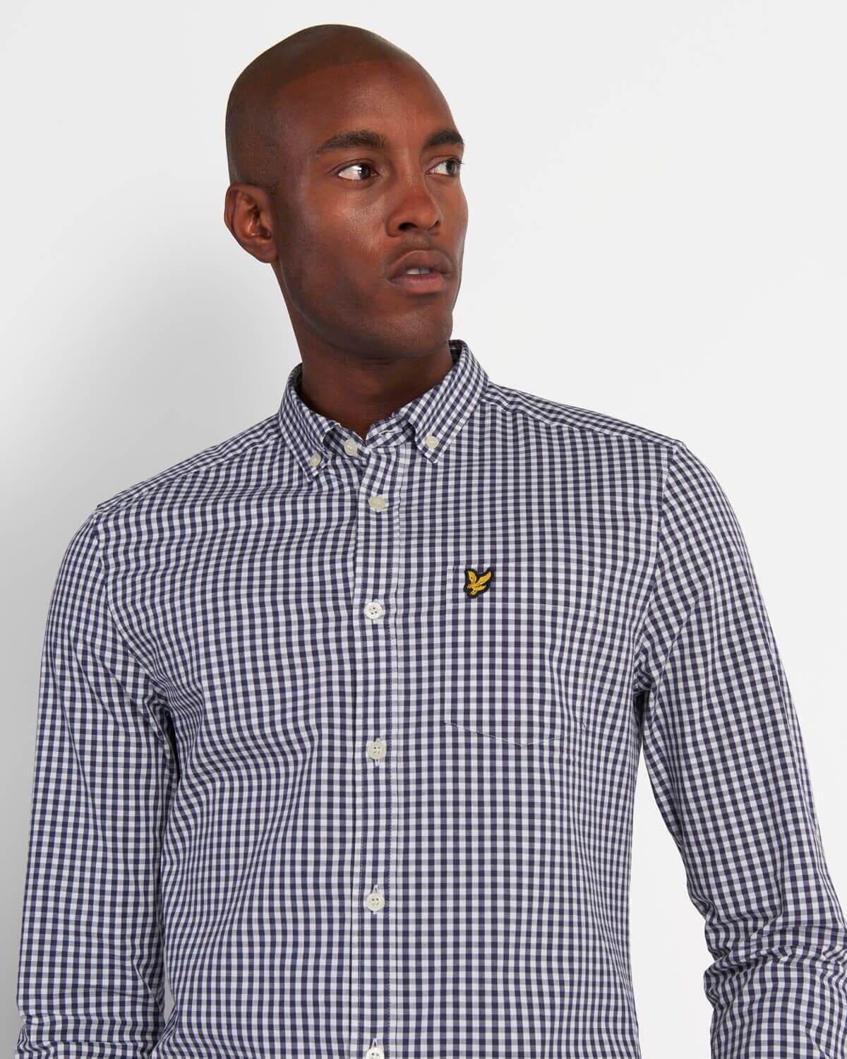 Lyle and Scott Slim Fit Gingham Shirt Navy/White