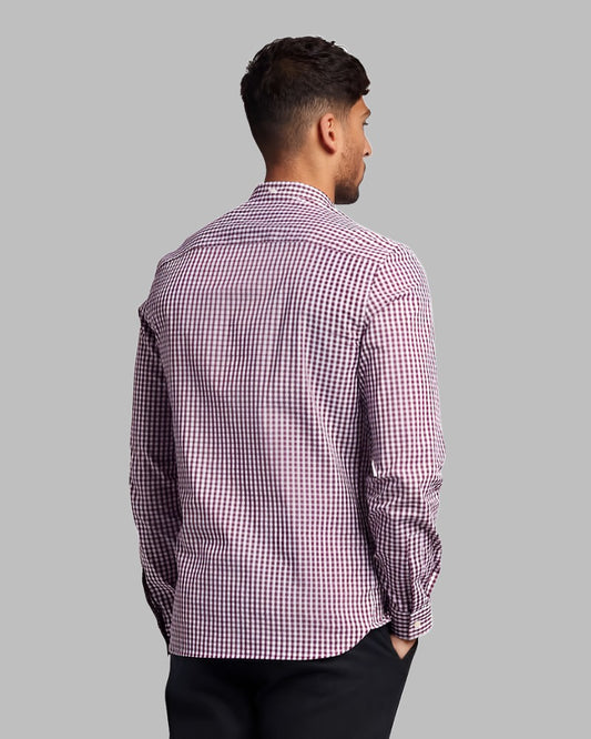 Lyle and Scott Shirt Long Sleeve Slim Fit Burgundy/White-30% Off