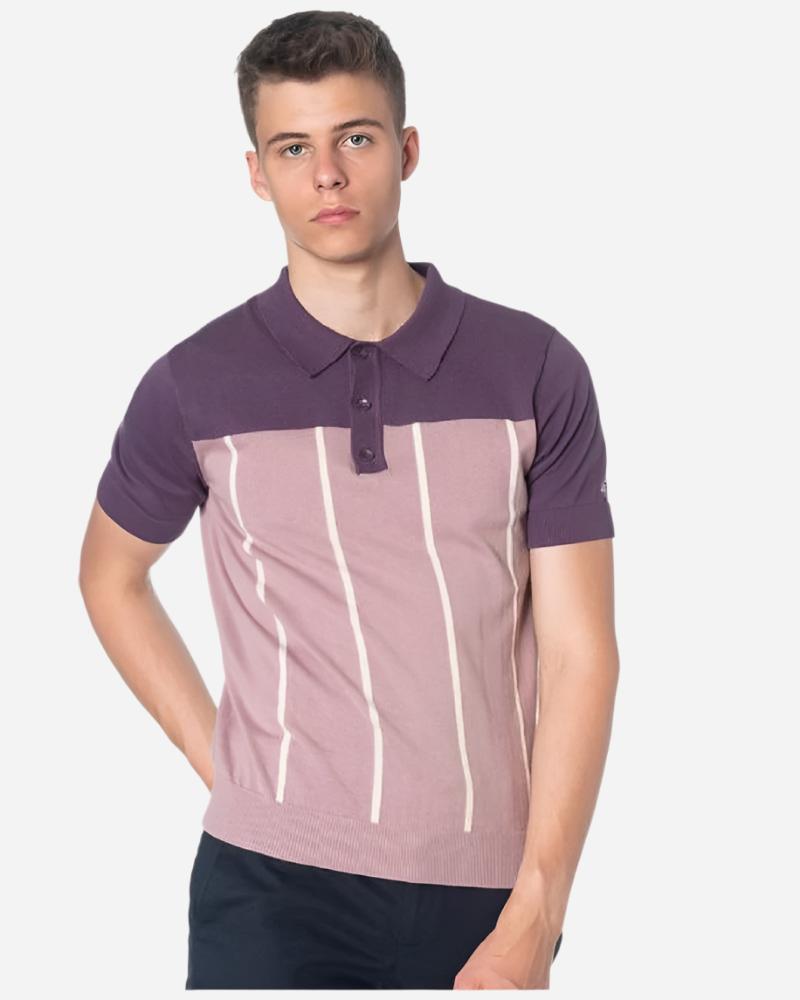 Merc London MARBLE Two-Tone Polo Knit Plum