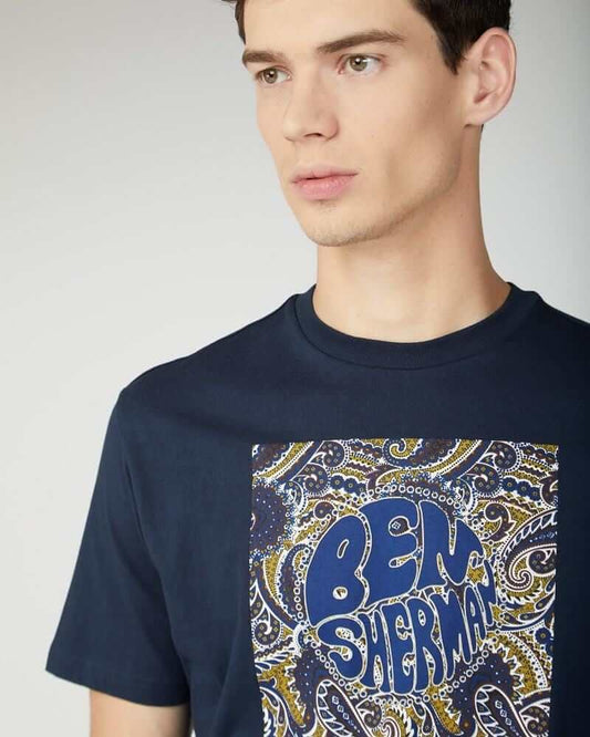 Ben Sherman Paisley Logo T Shirt Navy