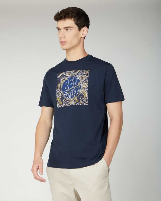 Ben Sherman Paisley Logo T Shirt Navy