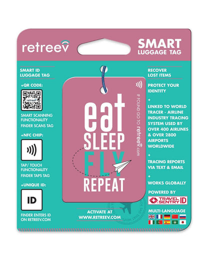 Retreev Smart Luggage Tag EAT SLEEP FLY REPEAT