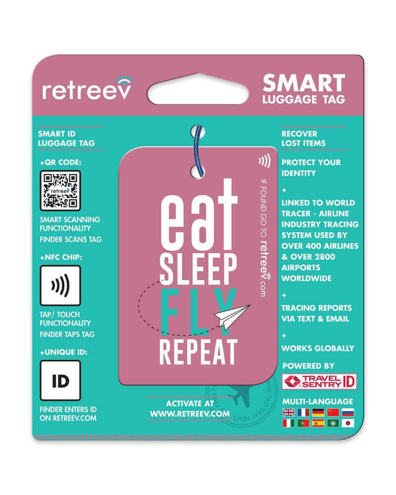 Retreev Smart Luggage Tag EAT SLEEP FLY REPEAT Retreev Smart Tag
